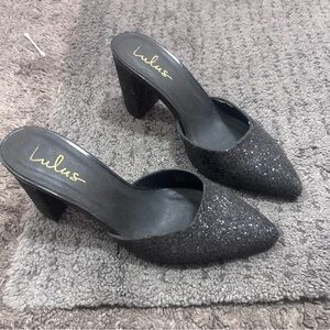 Lulu's Black Sparkle Heels